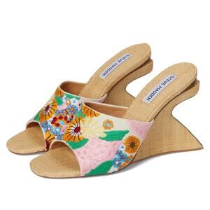 Steve Madden Krash Floral Raffia Platform Wedge Mule Sz 9 NWT